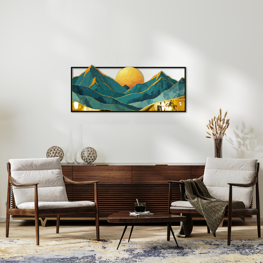 Modern-Mountain-Sunset-Wall-Art-Teal-and-Gold-Landscape-Metal-Wall-Decor