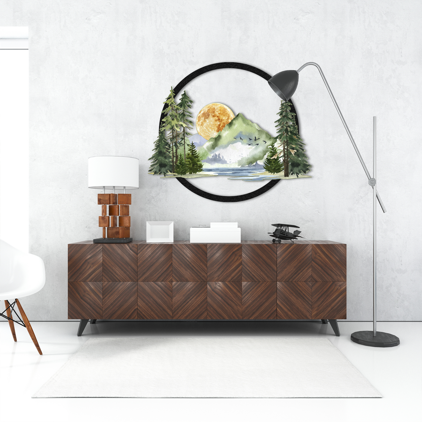 Nature Vista Metal Wall Art – Mountain Lake & Forest Scene | Rustic Landscape Home Decor