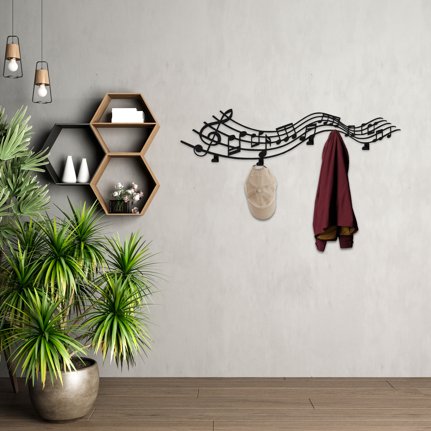 Musical Notes Wall Hook – Modern Metal Coat Rack & Music Wall Art for Entryway Decor