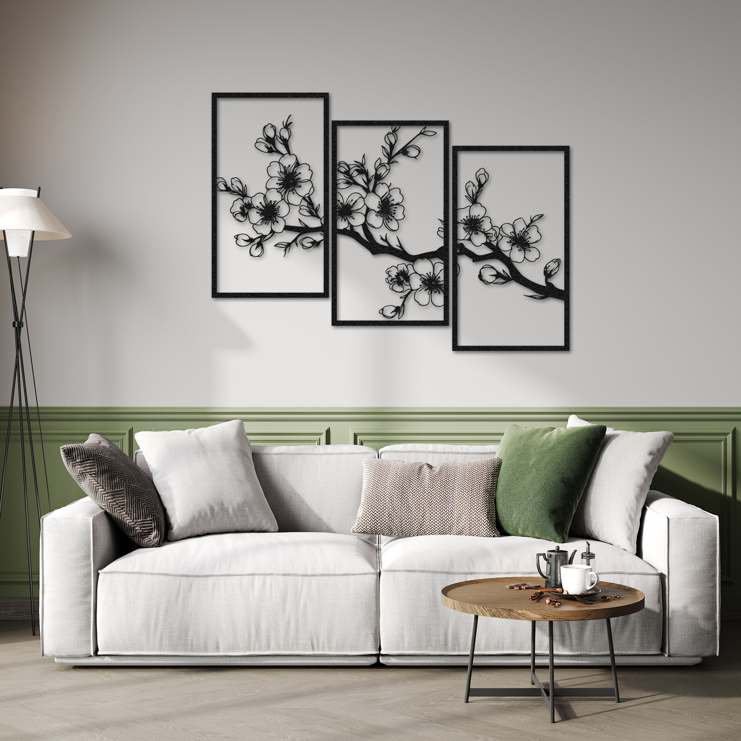 3-Piece Cherry Blossom Metal Wall Art – Black Sakura Branch Decor for Living Room
