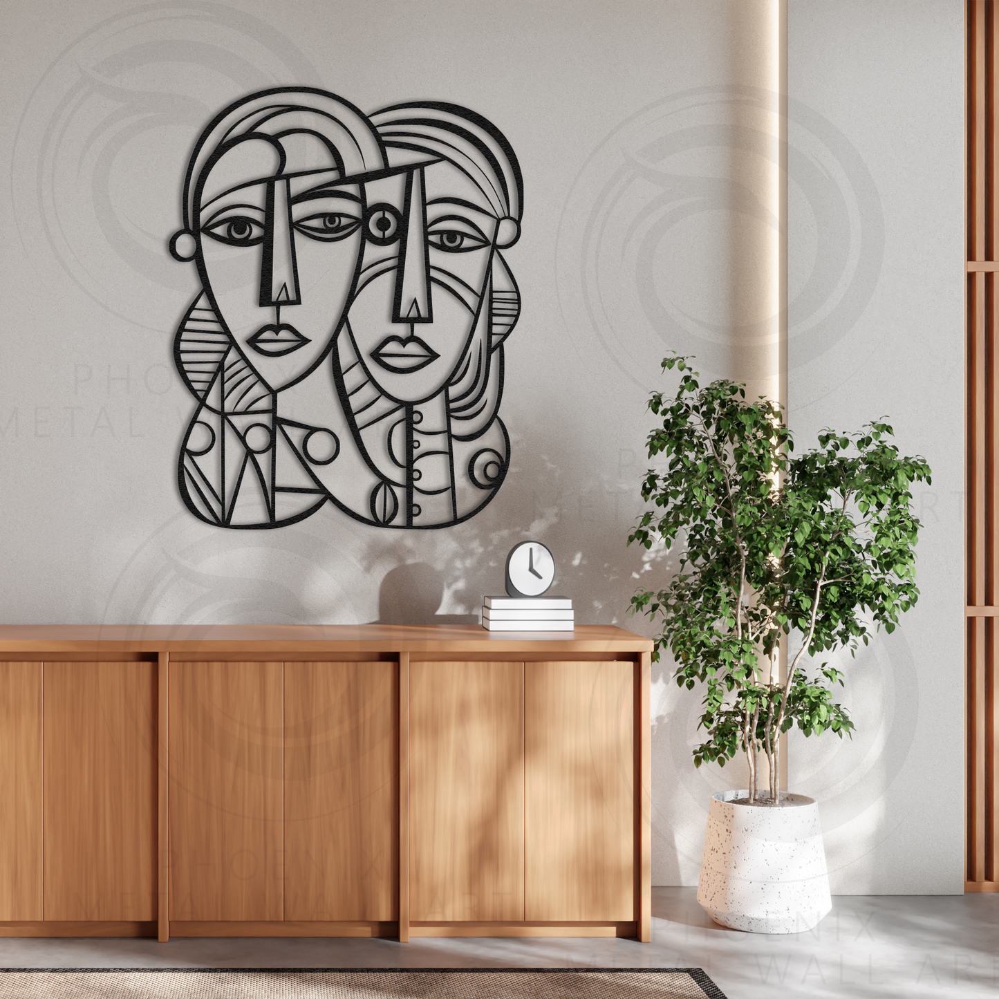 Abstract Faces Metal Wall Art – Modern Minimalist Line Art for Living Room & Office Decor