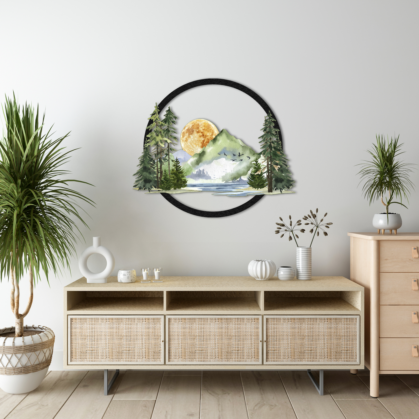 Nature Vista Metal Wall Art – Mountain Lake & Forest Scene | Rustic Landscape Home Decor