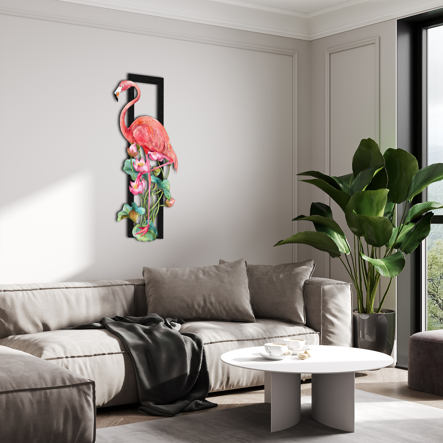 3D Metal Flamingo Wall Art – Tropical Flower Decor for Modern Interiors