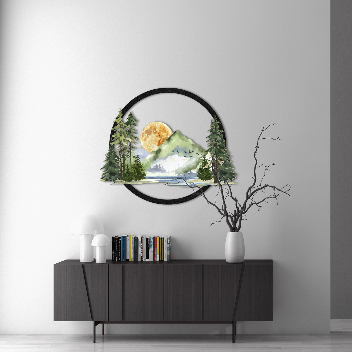Nature Vista Metal Wall Art – Mountain Lake & Forest Scene | Rustic Landscape Home Decor