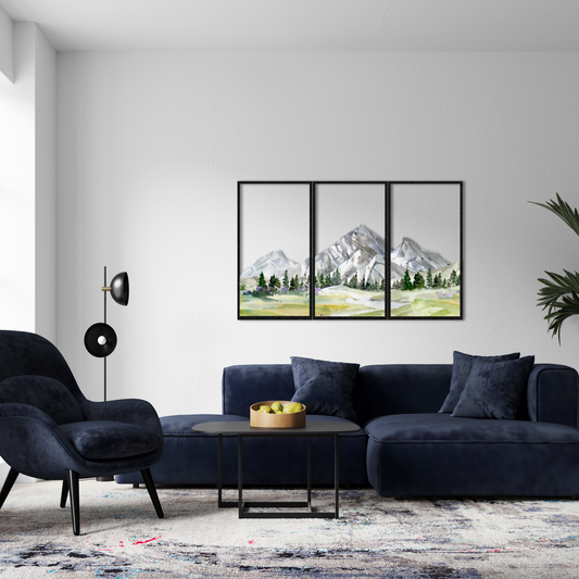 Triple Panel Mountain Wall Art – Nature Metal Landscape Decor