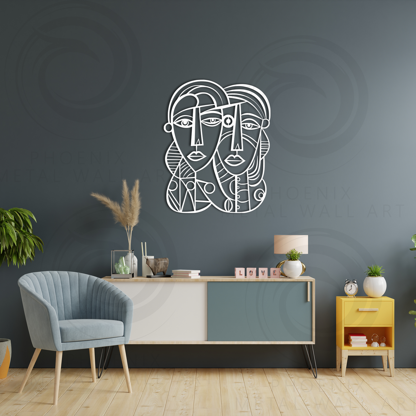 Abstract Faces Metal Wall Art – Modern Minimalist Line Art for Living Room & Office Decor