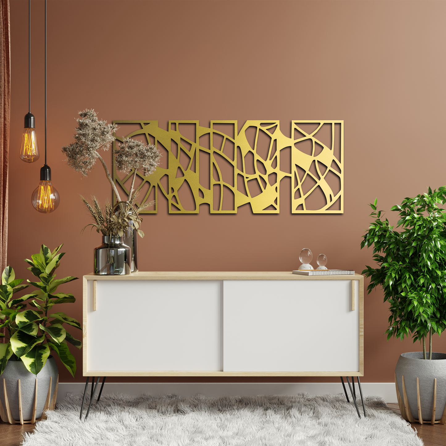Large Abstract Geometric Metal Wall Art – Modern Black Multi Panel Decorative Wall Decor
