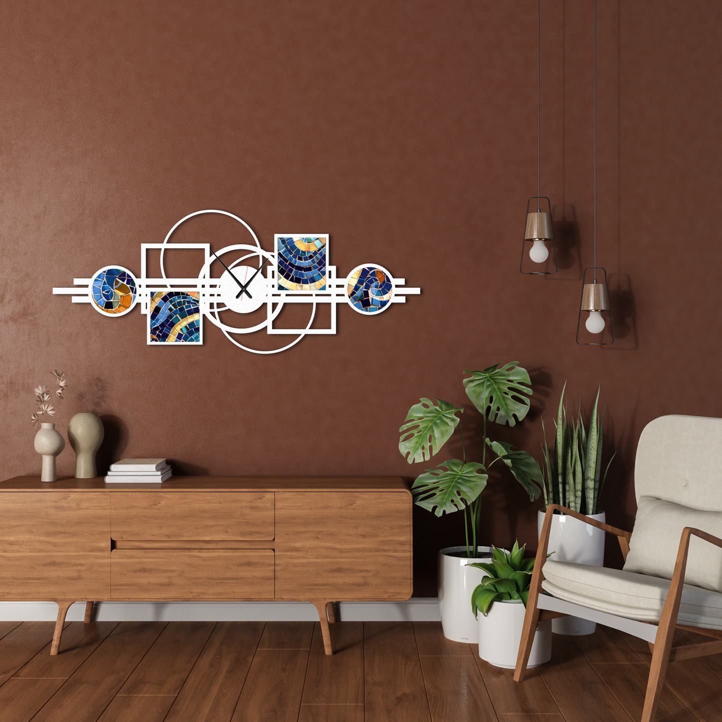 Modern Geometric Mosaic Metal Wall Clock – Large Decorative Wall Art for Living Room