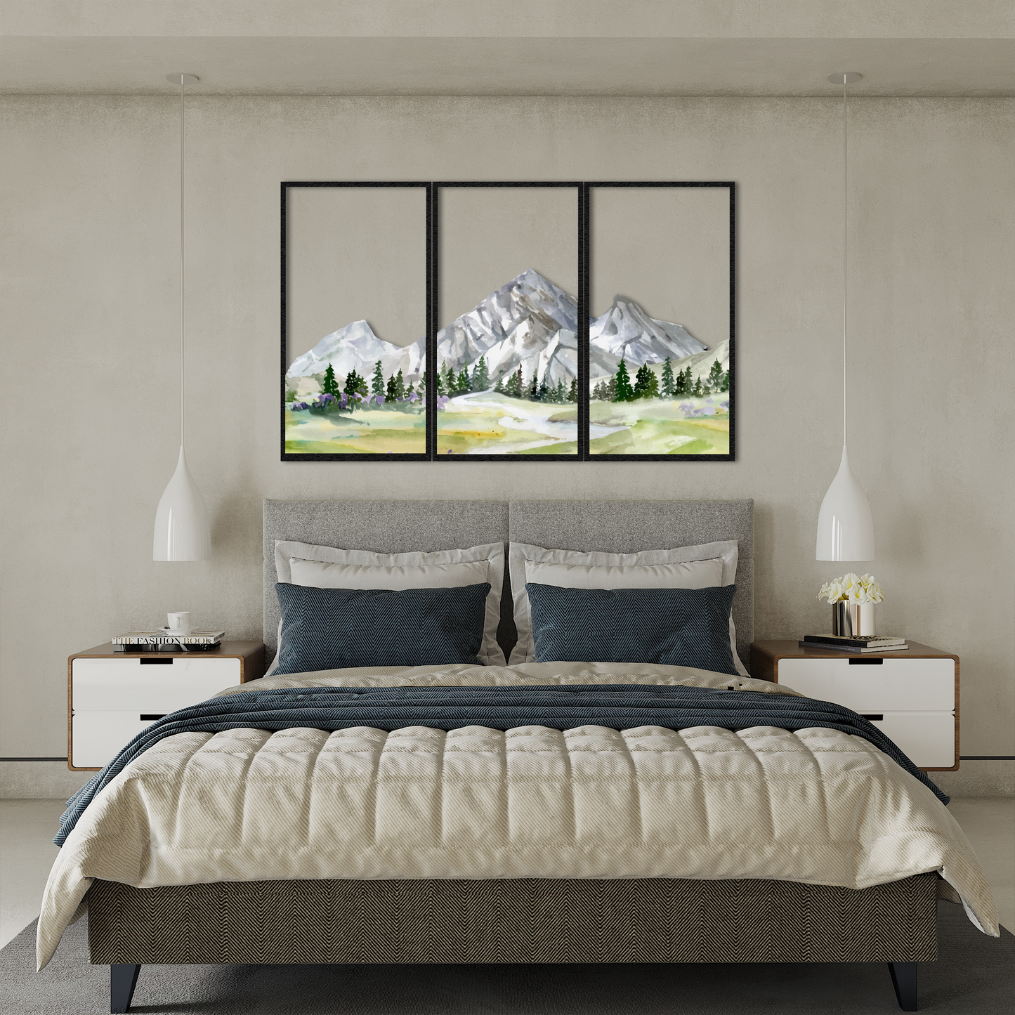 Triple Panel Mountain Wall Art – Nature Metal Landscape Decor
