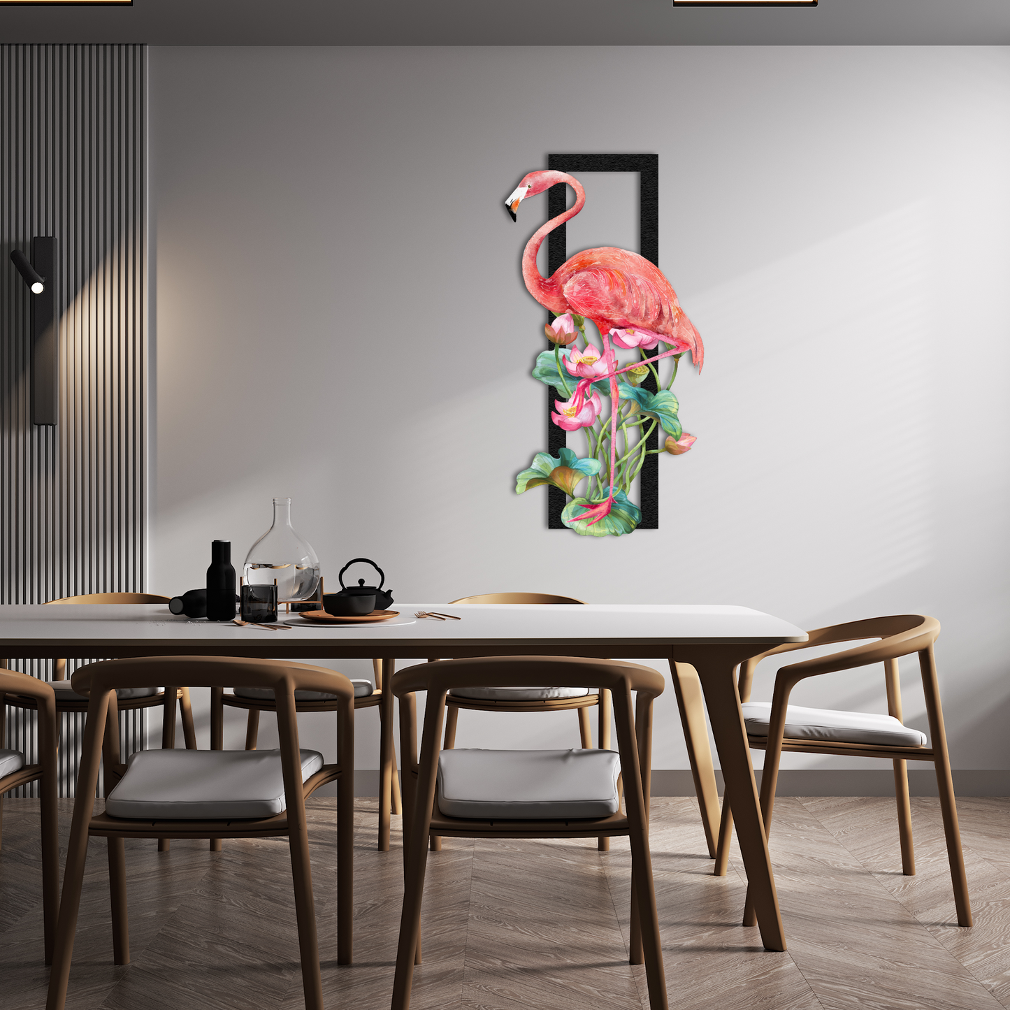 3D Metal Flamingo Wall Art – Tropical Flower Decor for Modern Interiors
