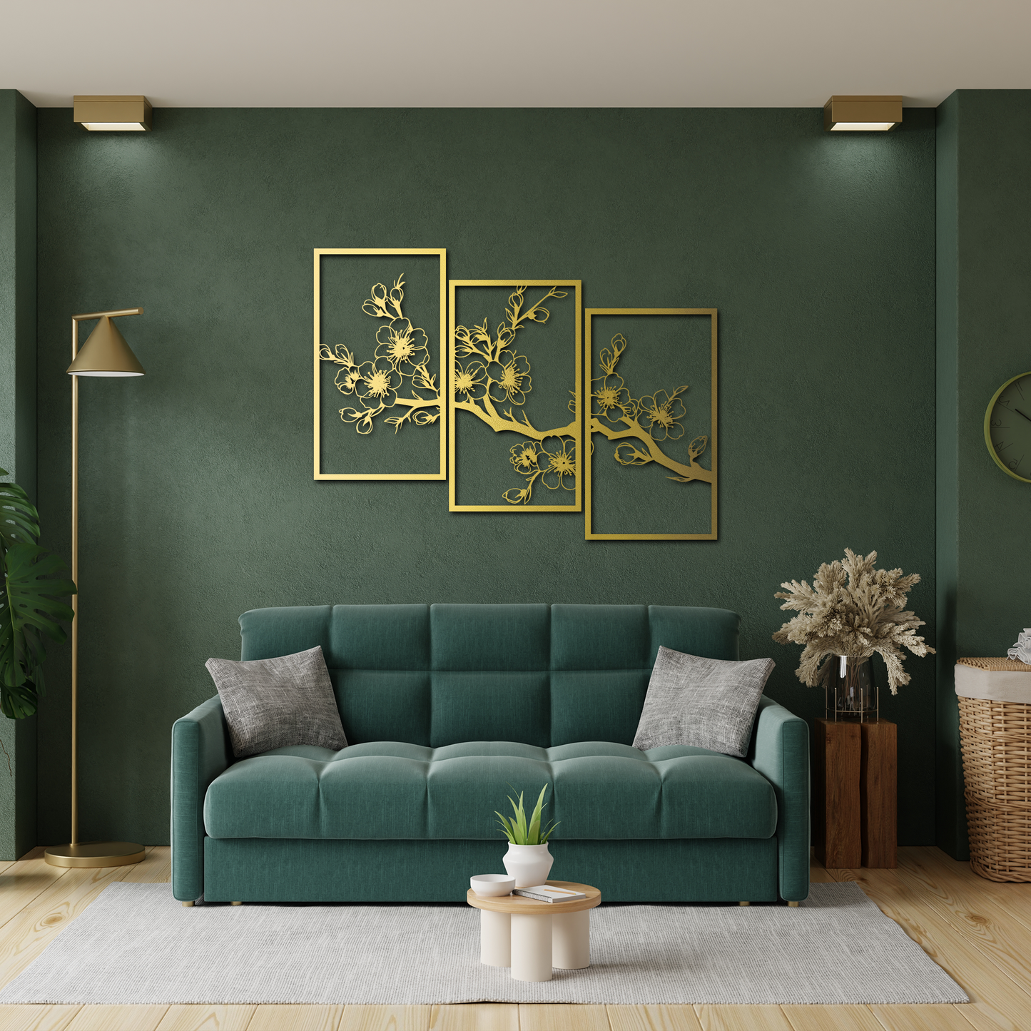 3-Piece Cherry Blossom Metal Wall Art – Black Sakura Branch Decor for Living Room