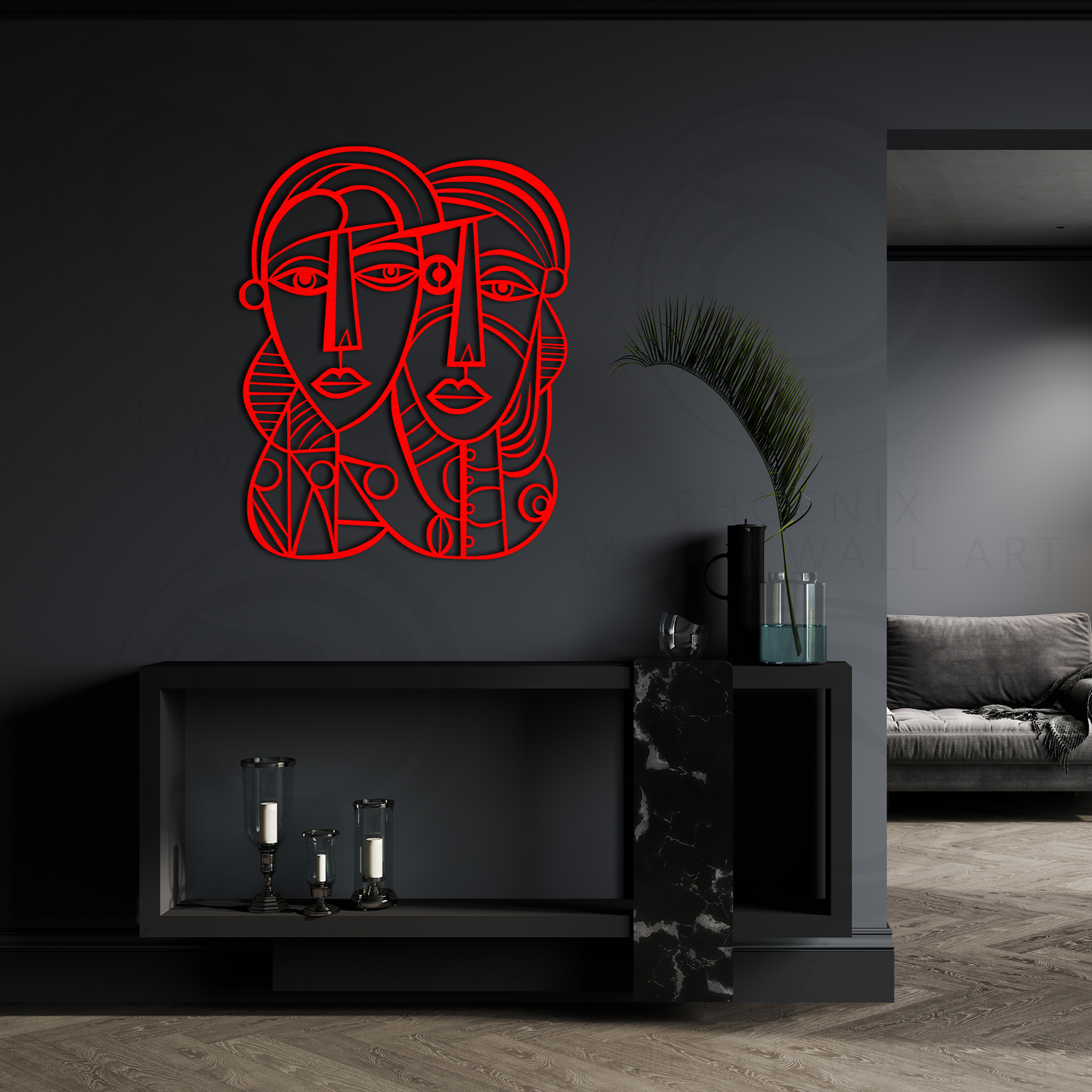 Abstract Faces Metal Wall Art – Modern Minimalist Line Art for Living Room & Office Decor