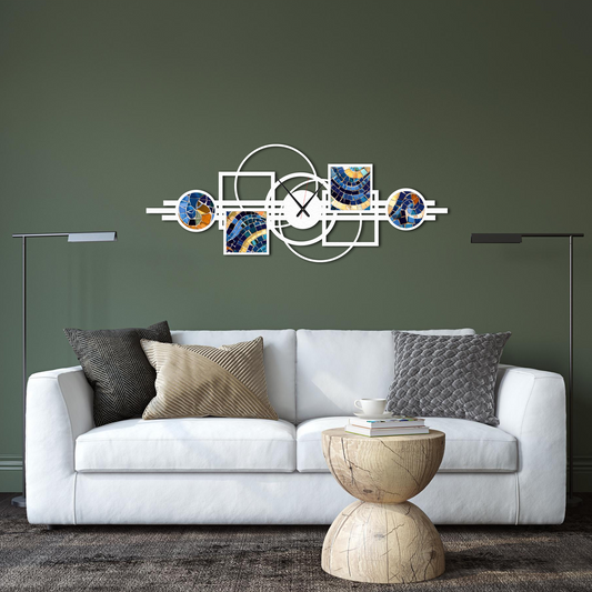 Modern Geometric Mosaic Metal Wall Clock – Large Decorative Wall Art for Living Room