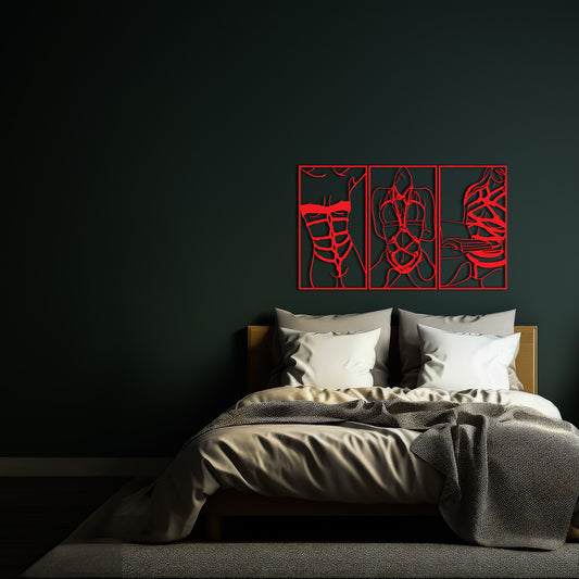 Set of 3 Bookish and Bondage Metal One Line Art, Woman Reading Book Sign, Minimal Artwork, Feminine BDSM Art, Aesthetic Nude Girl Room Decor