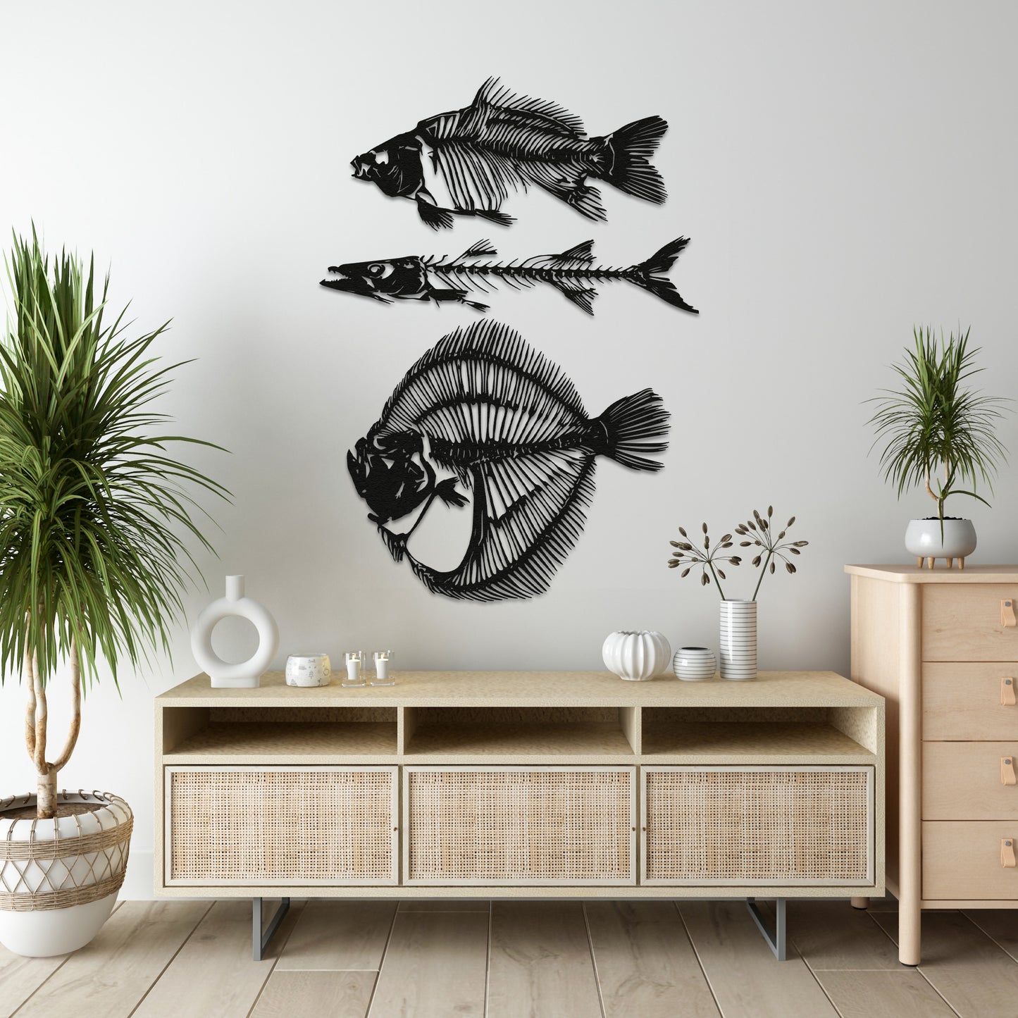 Fish Metal Wall Art Set of 3, Fishbones Wall Decor, School of Fish Decor, Fish Skeleton Decor, Bathroom Decor, Nautical Gift, Interior Decor