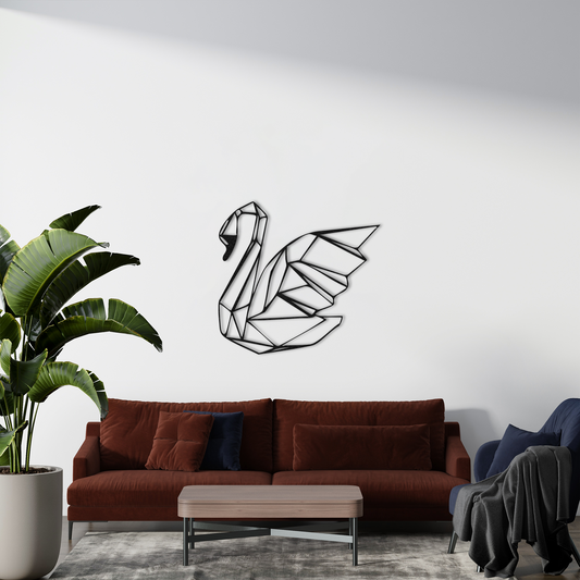 Abstract Swan Metal Wall Decor – Geometric Animal Art