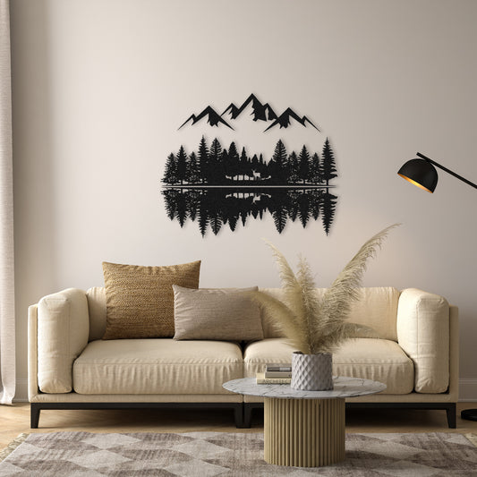 Mountain and Forest Large Metal Wall Art, Nature and Lake Wall Decor, Snowy Hill Wall Hangings, Metal Tree Wall Art, Front Porch Decoration