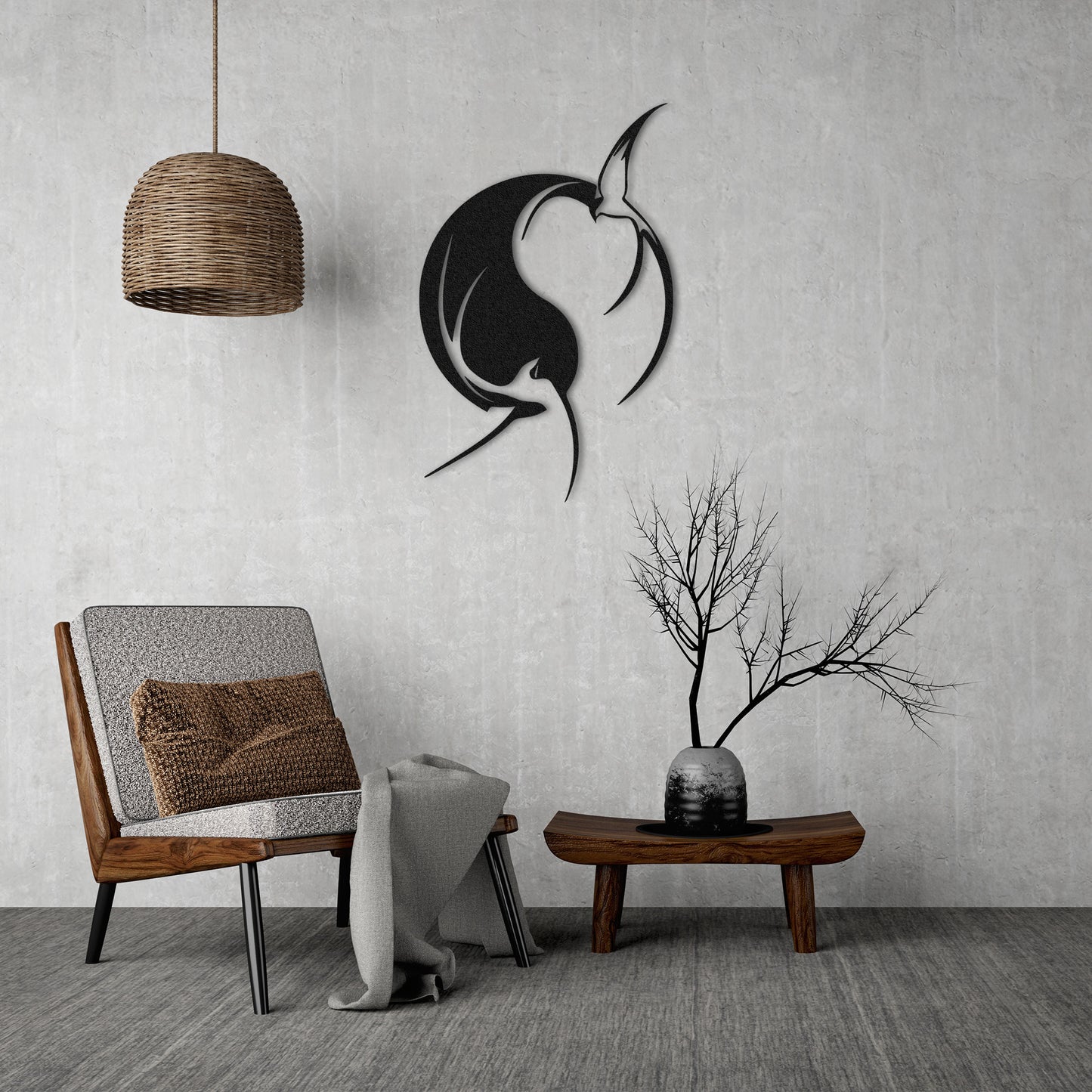Modern Metal Wall Art: Aesthetic Swallow Bird Design in Black