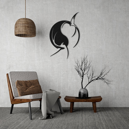 Modern Metal Wall Art: Aesthetic Swallow Bird Design in Black
