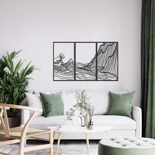 Set of 3 Mountain Wave Metal Wall Art, Minimalist Boho Home Decor, Outdoor Wall Decor, Above Bed Decor, Large Wall Art, Housewarming Gift