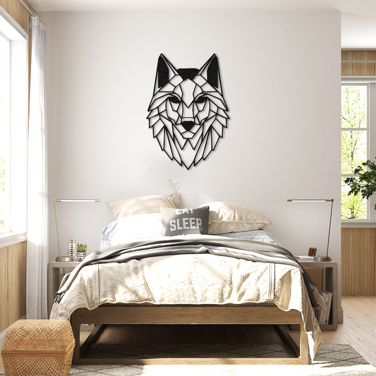 Abstract Wolf Head Metal Wall Decor – Geometric Wall Sculpture