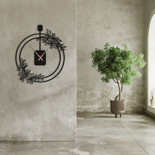 Poppy Flower Metal Wall Clock, Flower Art Design Wall Clock, Modern Minimalist Wall Clock,Silent Cute Wall Clock Gift,Large Livingroom Clock (Kopya)