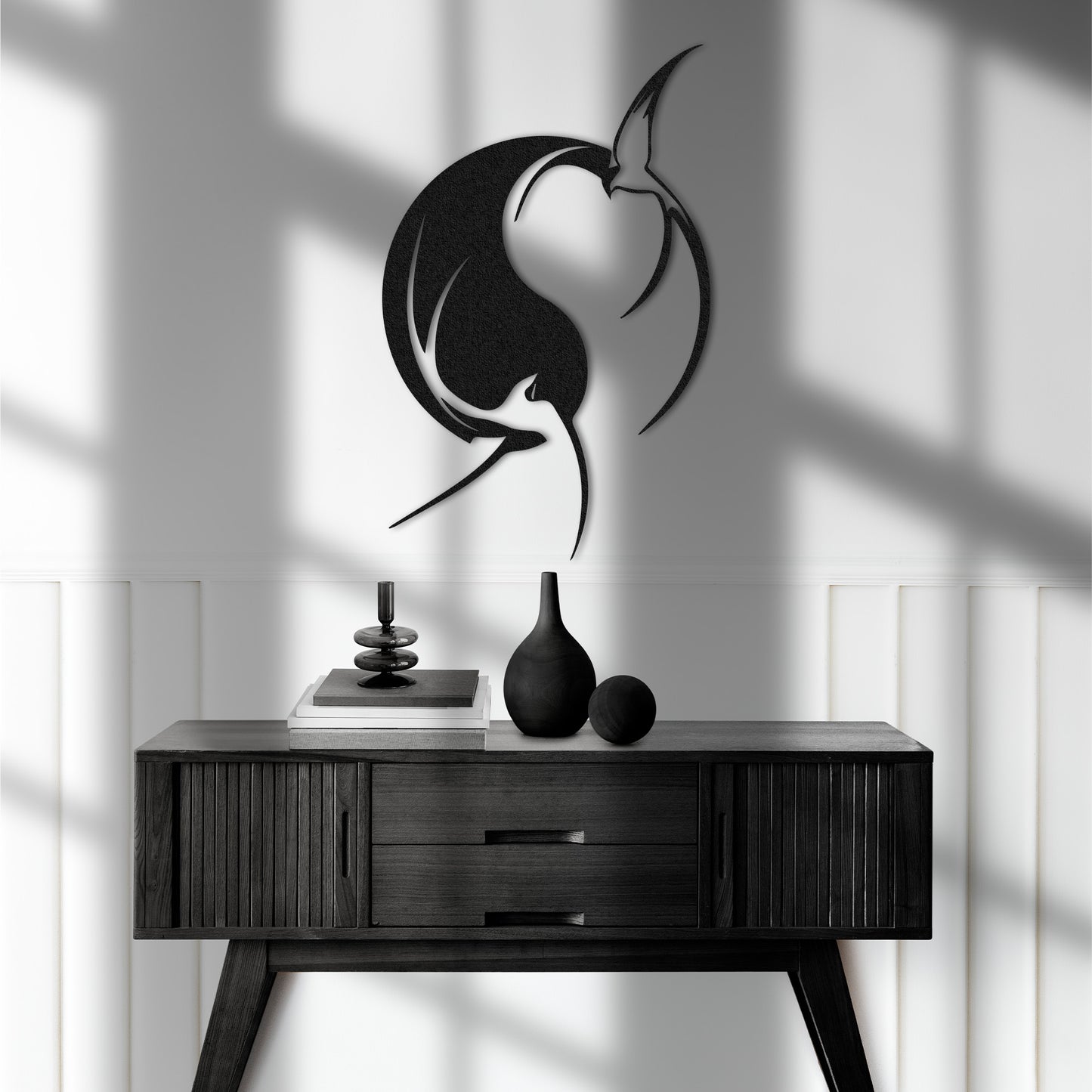 Modern Metal Wall Art: Aesthetic Swallow Bird Design in Black