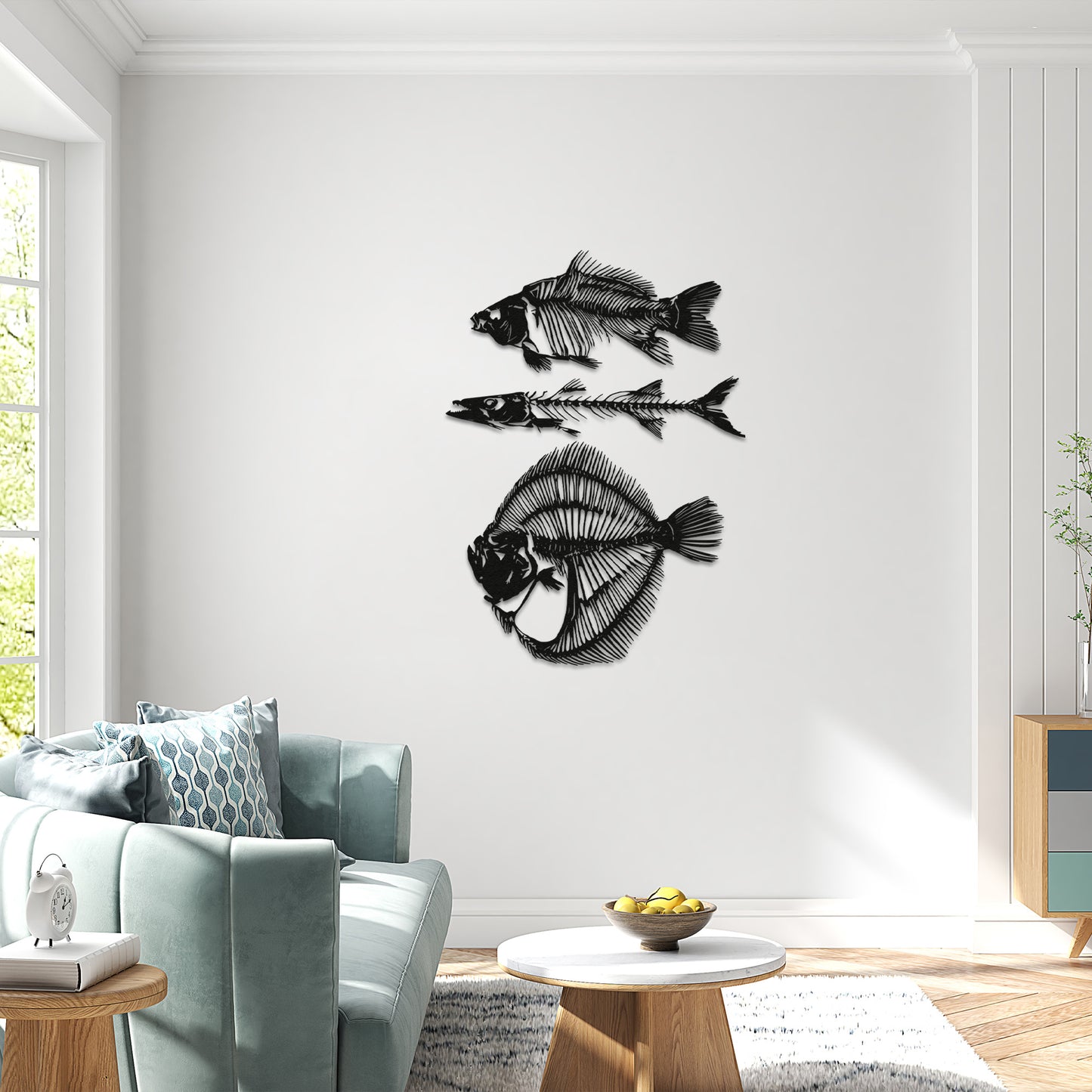 Fish Metal Wall Art Set of 3, Fishbones Wall Decor, School of Fish Decor, Fish Skeleton Decor, Bathroom Decor, Nautical Gift, Interior Decor