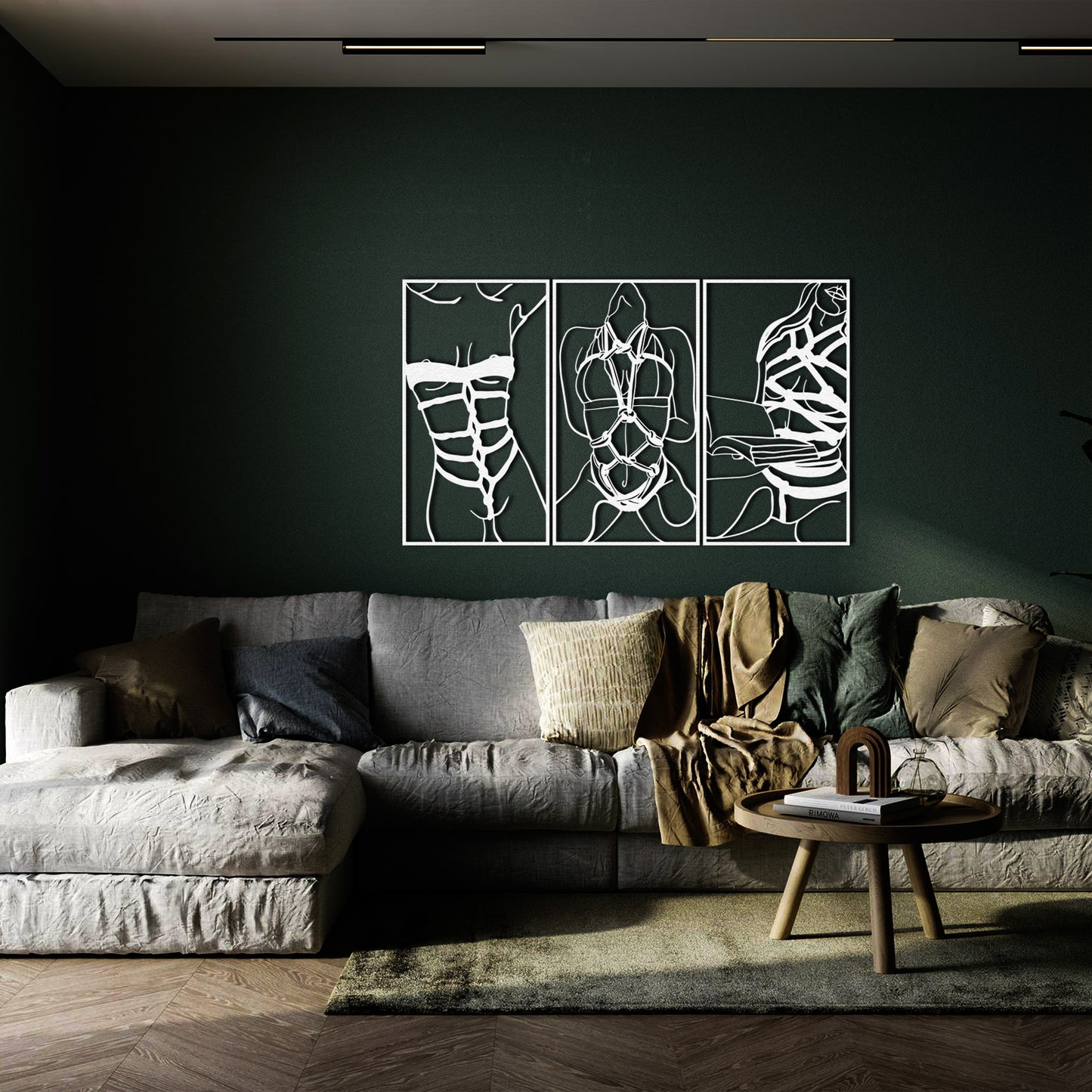 Set of 3 Bookish and Bondage Metal One Line Art, Woman Reading Book Sign, Minimal Artwork, Feminine BDSM Art, Aesthetic Nude Girl Room Decor