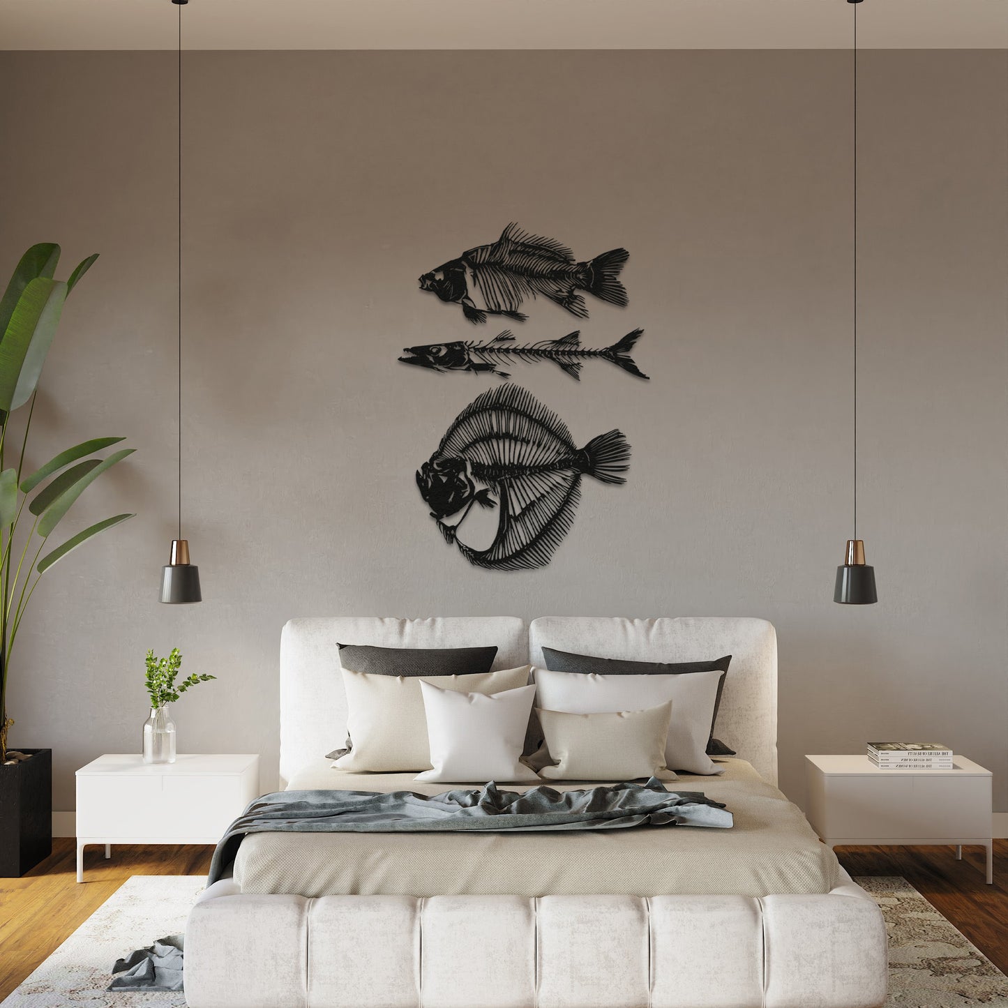 Fish Metal Wall Art Set of 3, Fishbones Wall Decor, School of Fish Decor, Fish Skeleton Decor, Bathroom Decor, Nautical Gift, Interior Decor