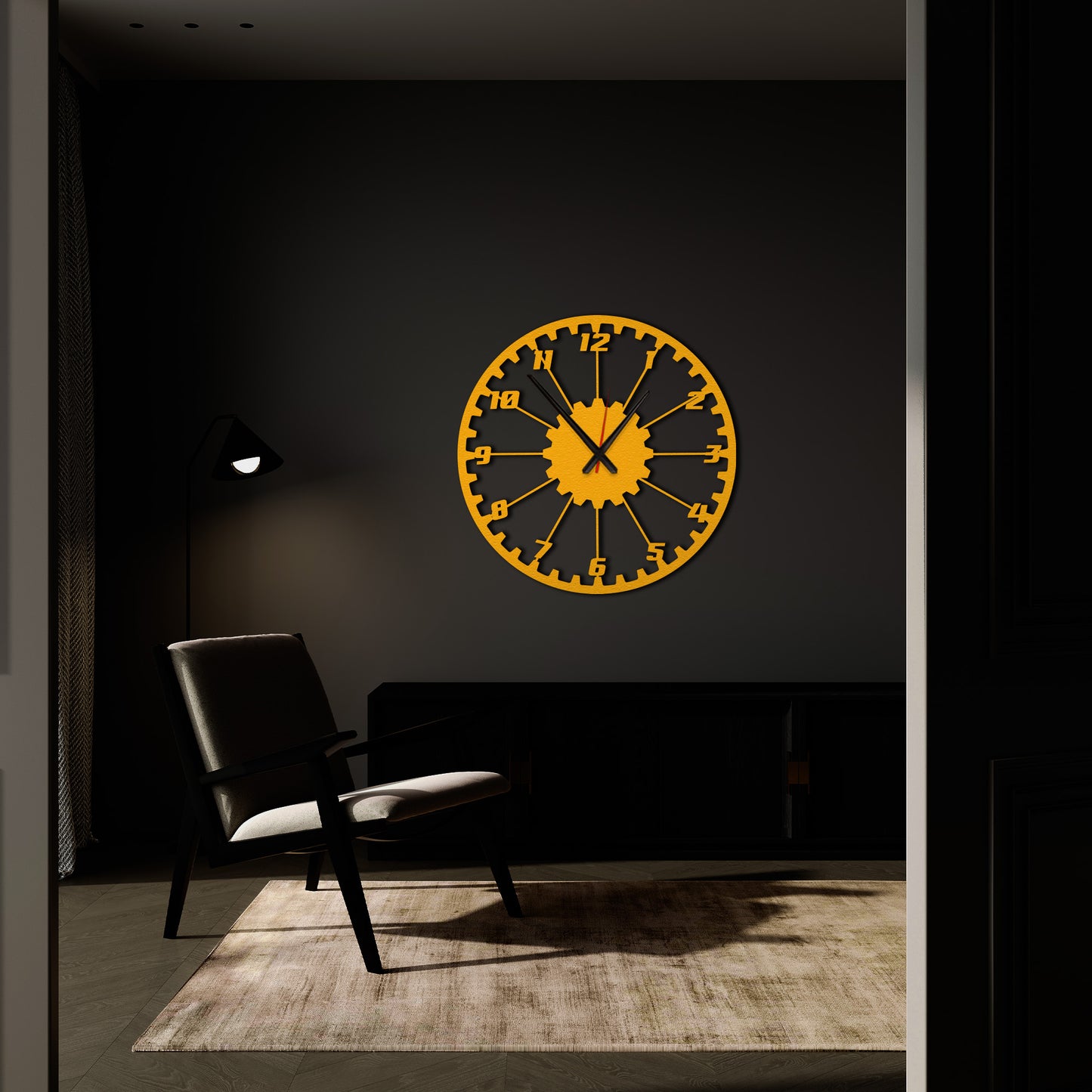 GearTime, Modern Wall Clock, Industrial Style Wall Clock, Minimalist Red Wall Clock 