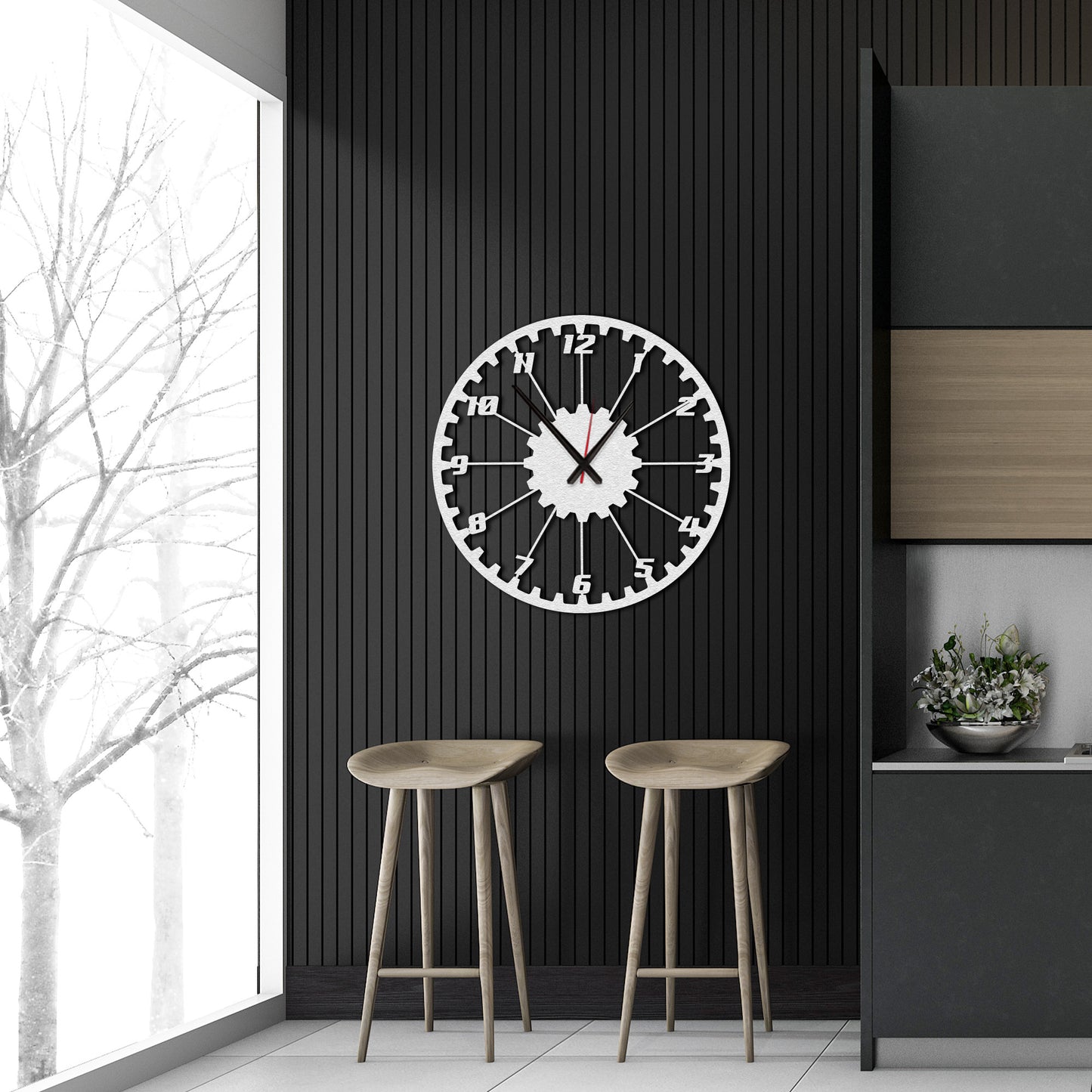 GearTime, Modern Wall Clock, Industrial Style Wall Clock, Minimalist Red Wall Clock 