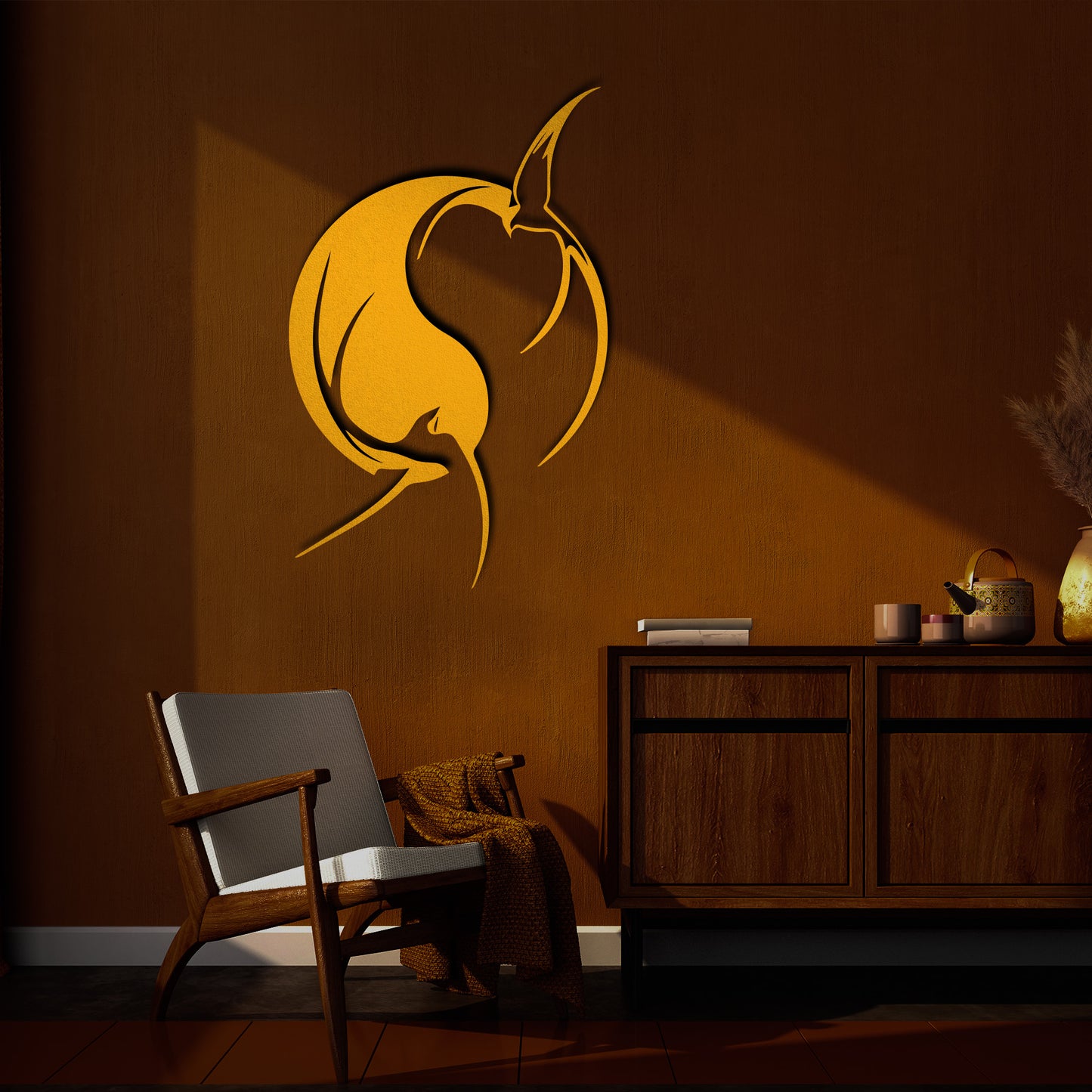 Modern Metal Wall Art: Aesthetic Swallow Bird Design in Black