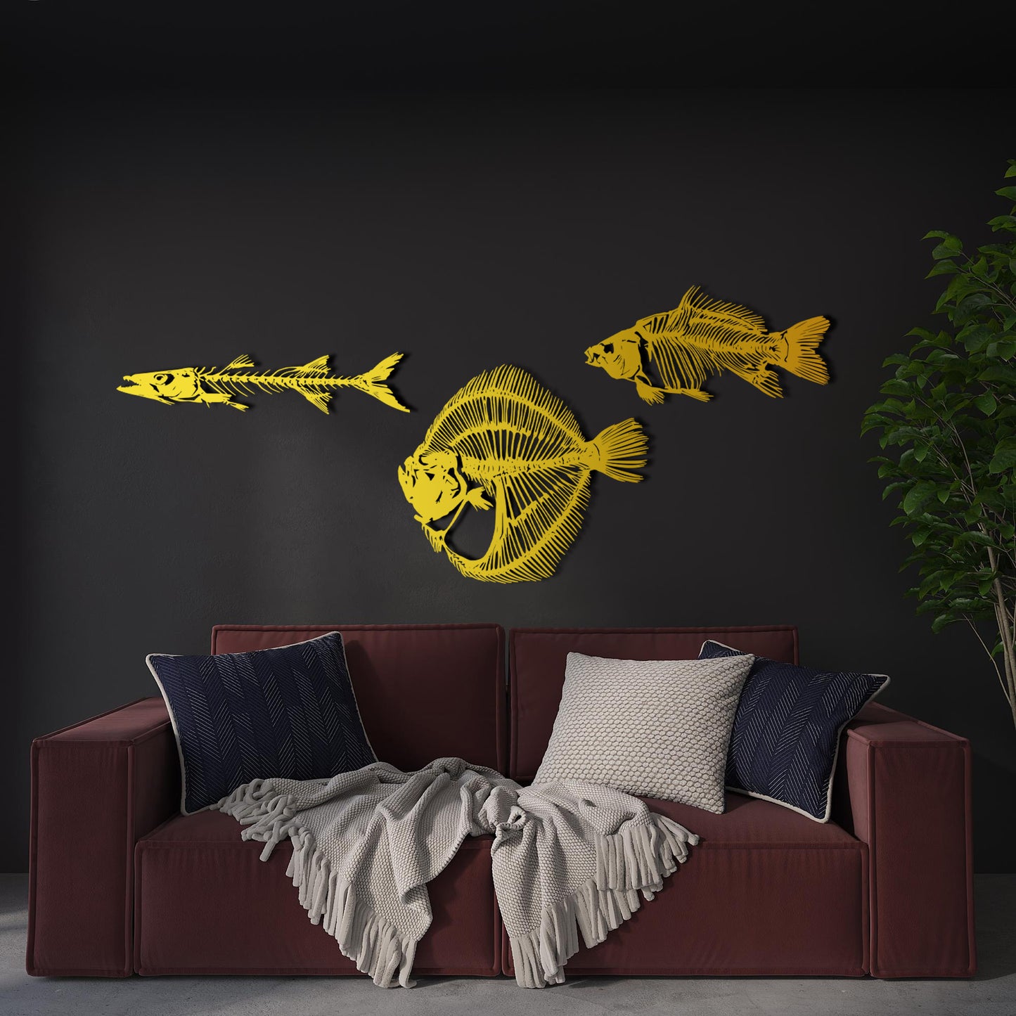 Fish Metal Wall Art Set of 3, Fishbones Wall Decor, School of Fish Decor, Fish Skeleton Decor, Bathroom Decor, Nautical Gift, Interior Decor