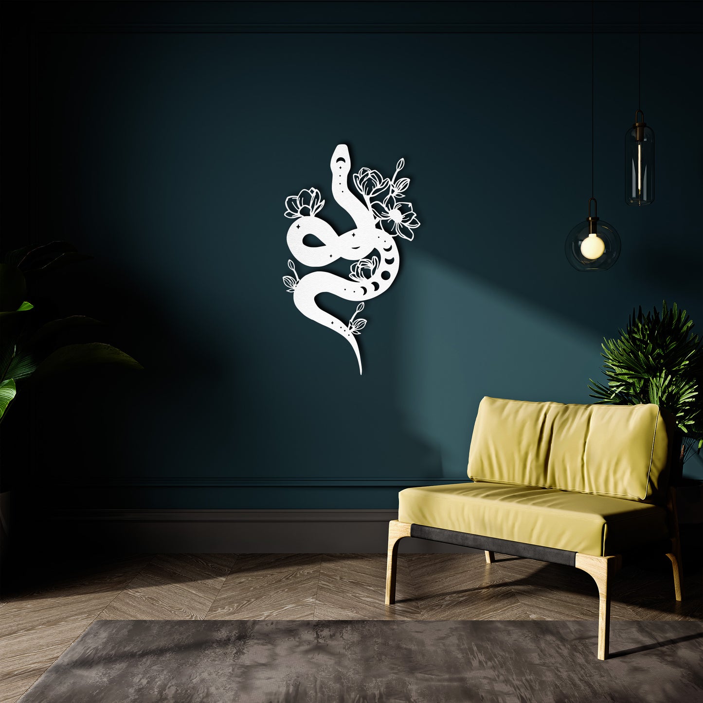 Black Snake Metal Wall Art – Floral Serpent Home Decor for Modern Interiors