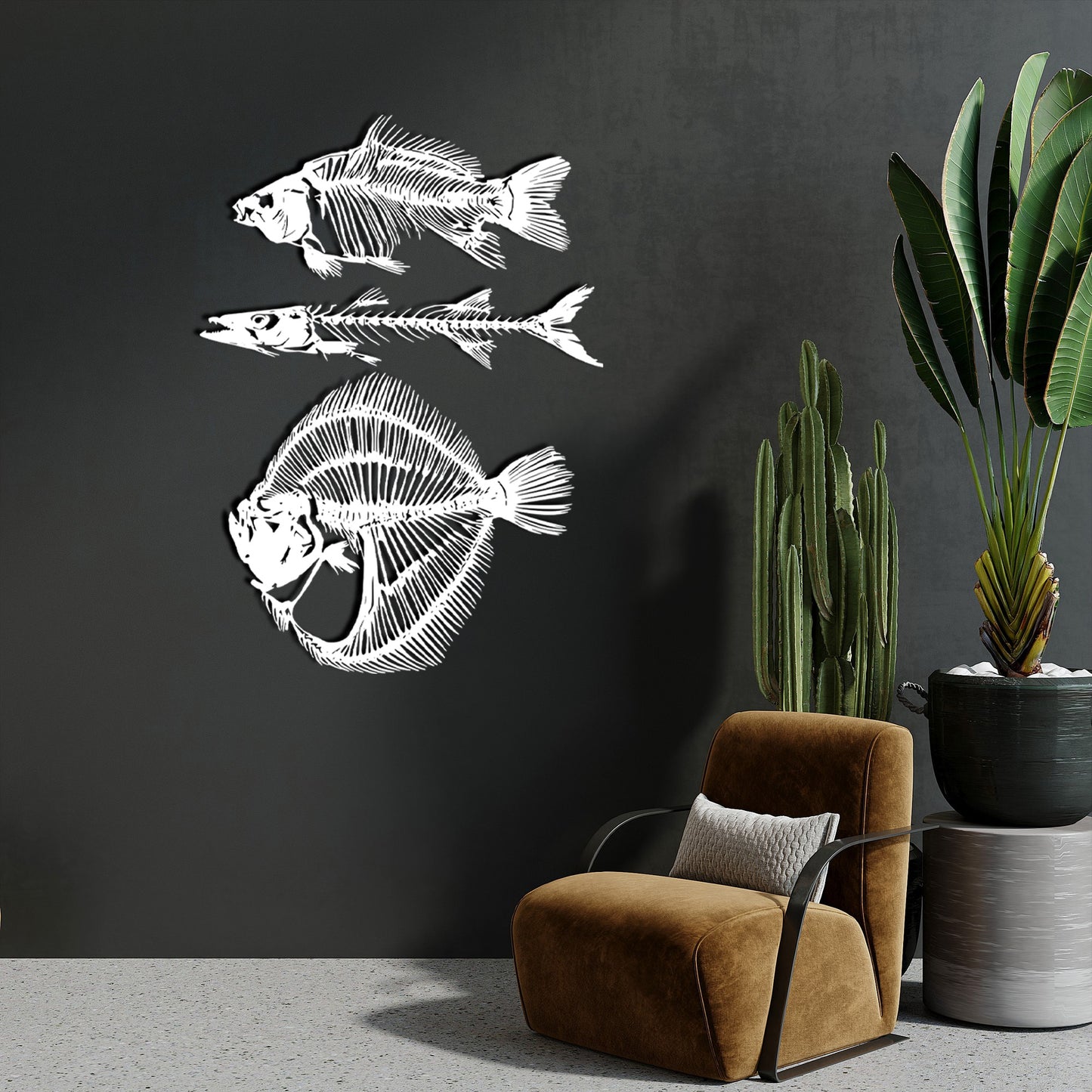 Fish Metal Wall Art Set of 3, Fishbones Wall Decor, School of Fish Decor, Fish Skeleton Decor, Bathroom Decor, Nautical Gift, Interior Decor
