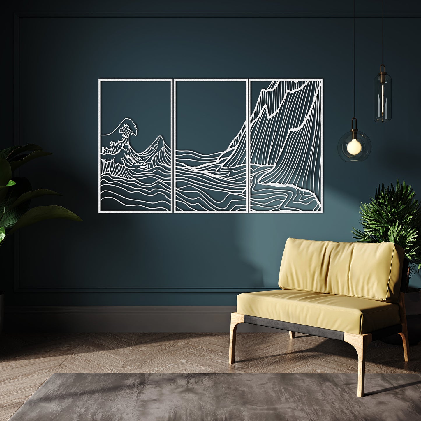 Set of 3 Mountain Wave Metal Wall Art, Minimalist Boho Home Decor, Outdoor Wall Decor, Above Bed Decor, Large Wall Art, Housewarming Gift