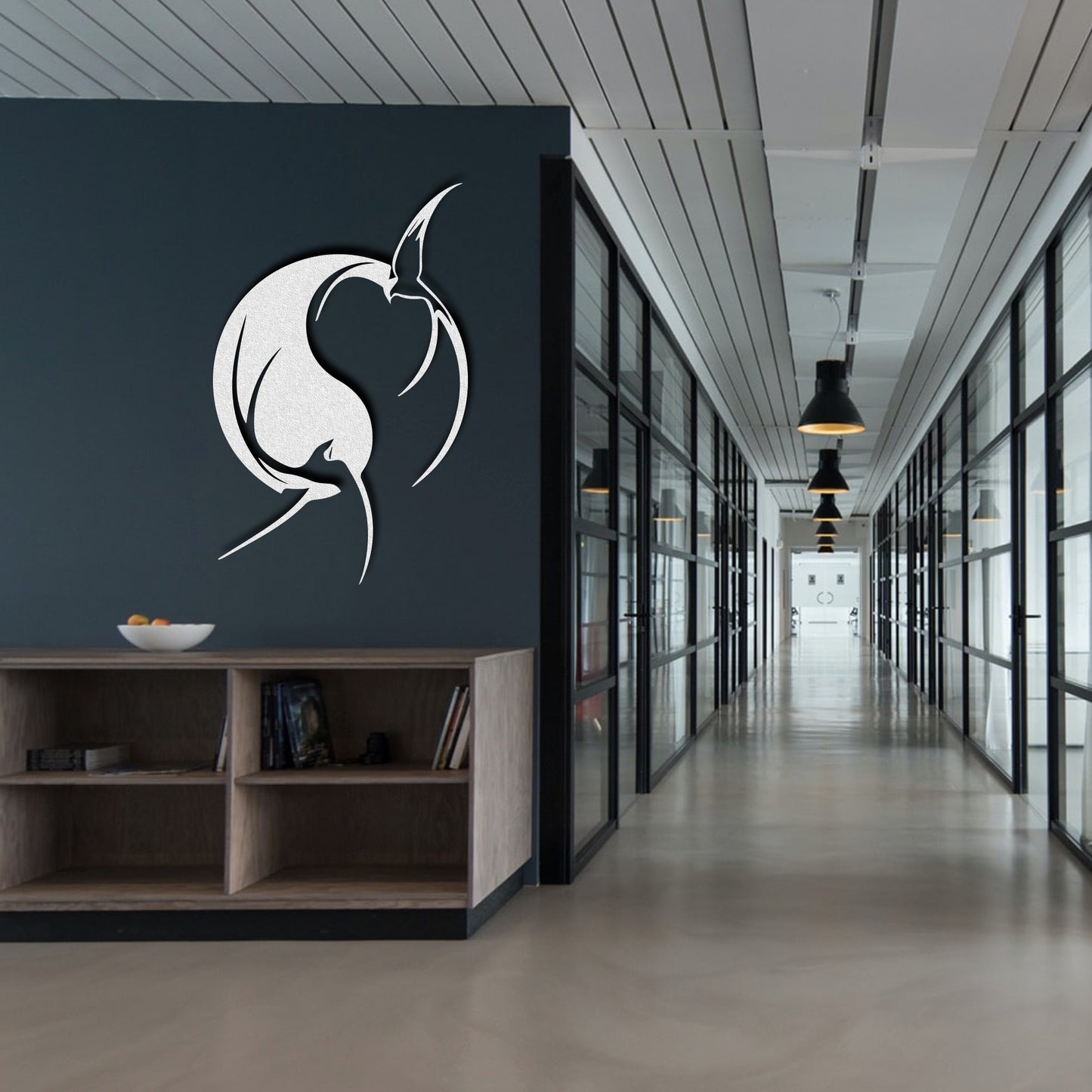 Modern Metal Wall Art: Aesthetic Swallow Bird Design in Black