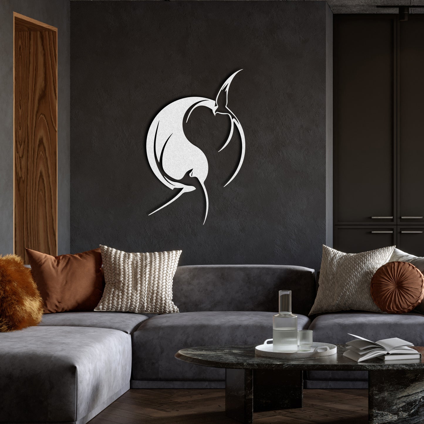 Modern Metal Wall Art: Aesthetic Swallow Bird Design in Black