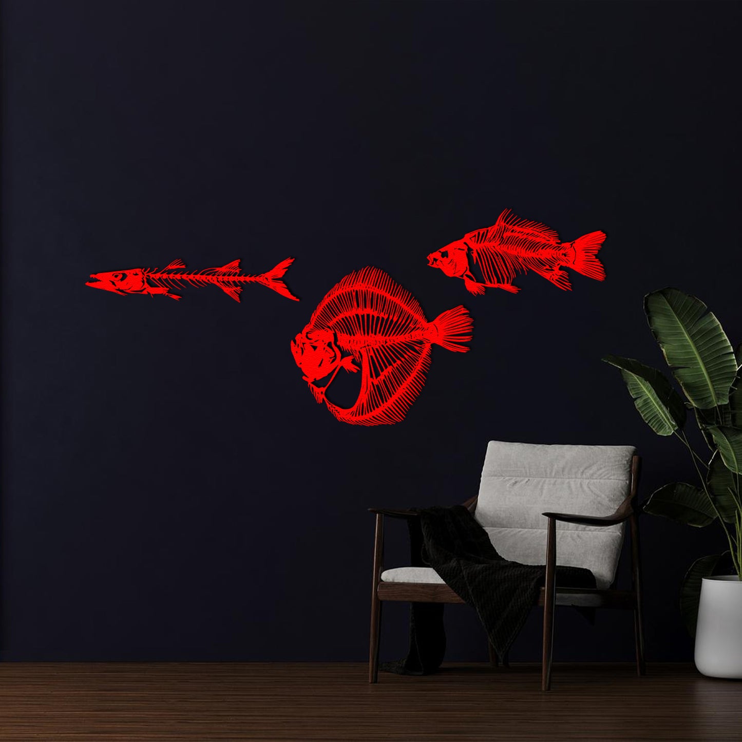Fish Metal Wall Art Set of 3, Fishbones Wall Decor, School of Fish Decor, Fish Skeleton Decor, Bathroom Decor, Nautical Gift, Interior Decor