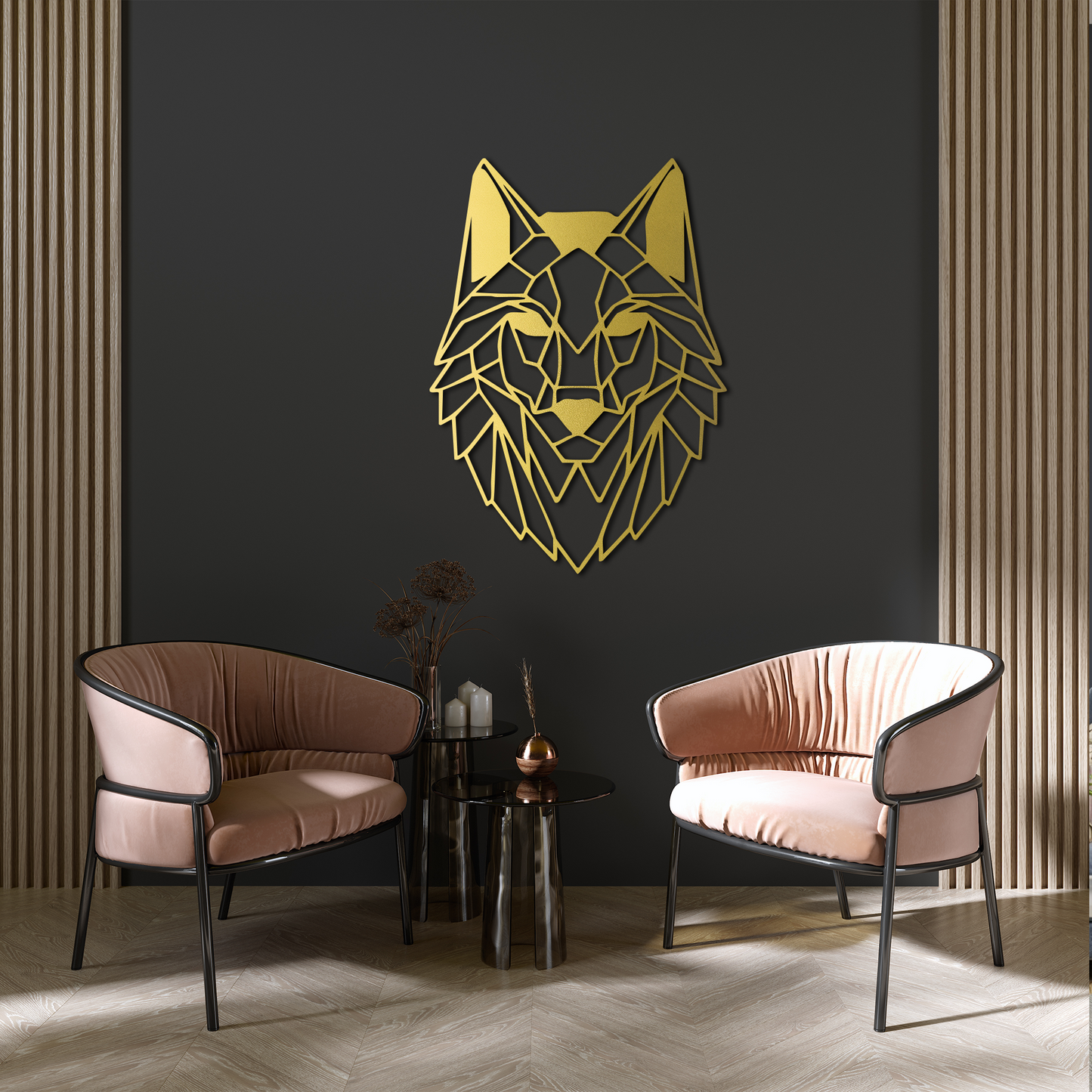 Abstract Wolf Head Metal Wall Decor – Geometric Wall Sculpture