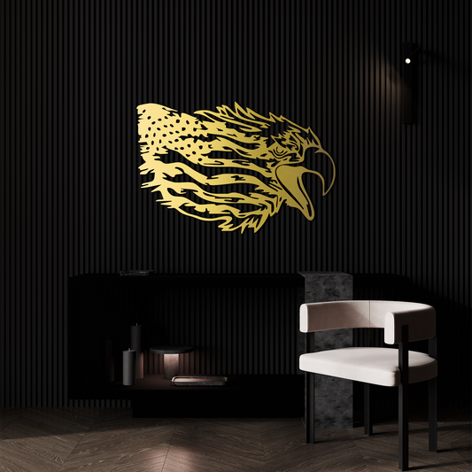 American Eagle Head Metal Wall Art – Patriotic USA Flag Decor