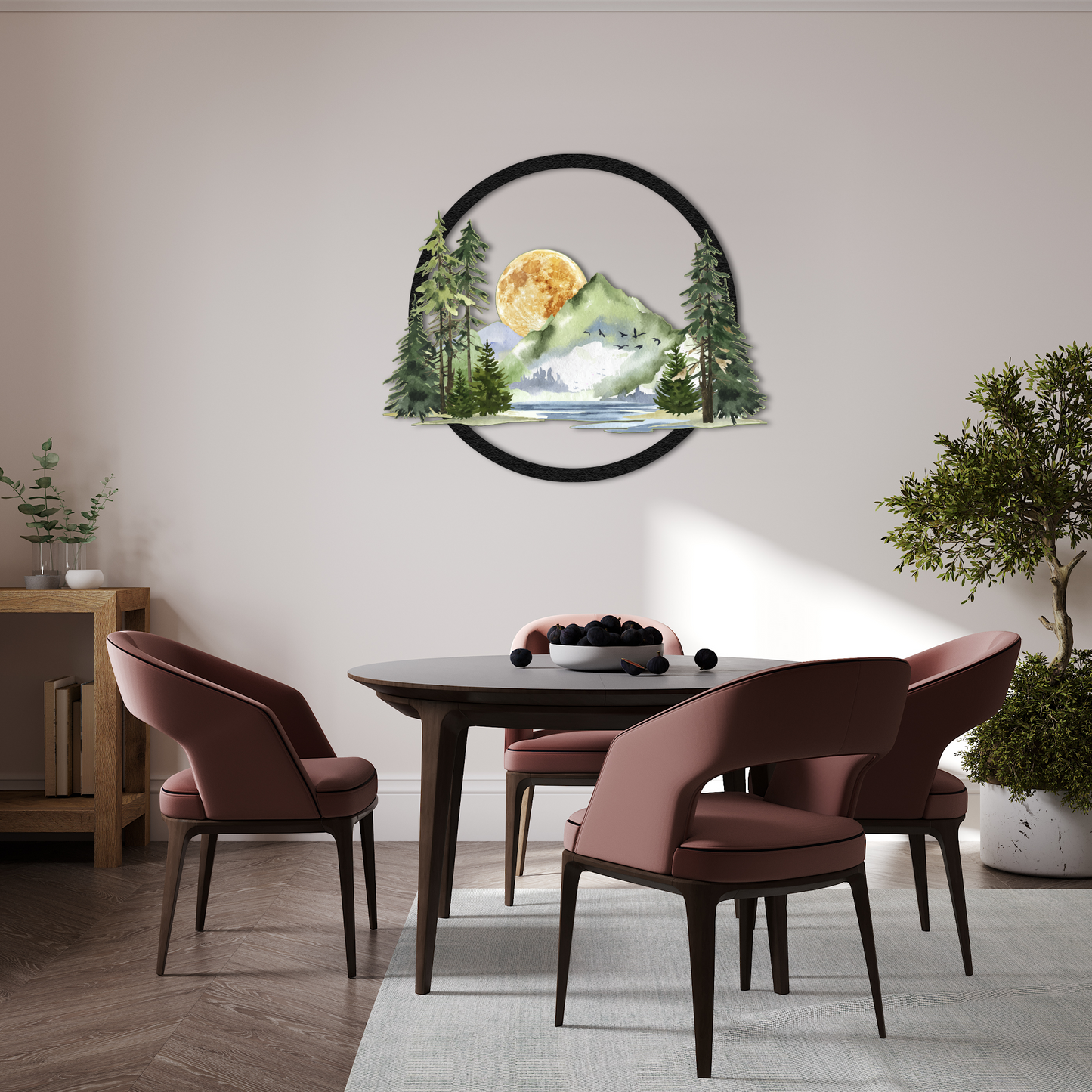 Nature Vista Metal Wall Art – Mountain Lake & Forest Scene | Rustic Landscape Home Decor