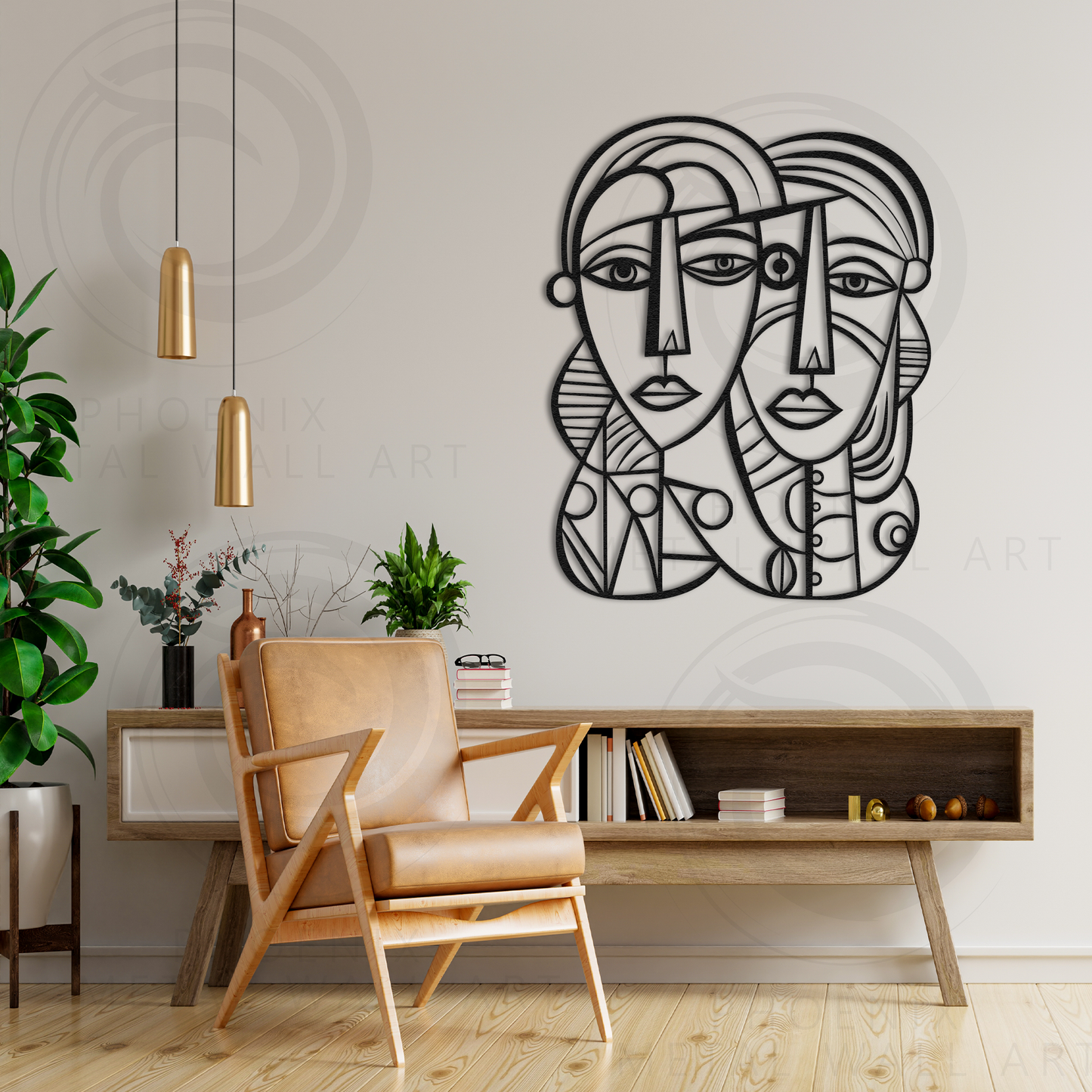 Abstract Faces Metal Wall Art – Modern Minimalist Line Art for Living Room & Office Decor