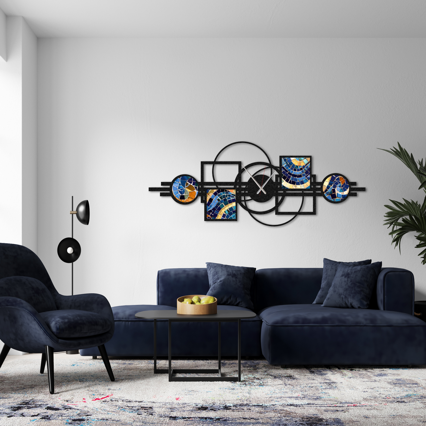 Modern Geometric Mosaic Metal Wall Clock – Large Decorative Wall Art for Living Room