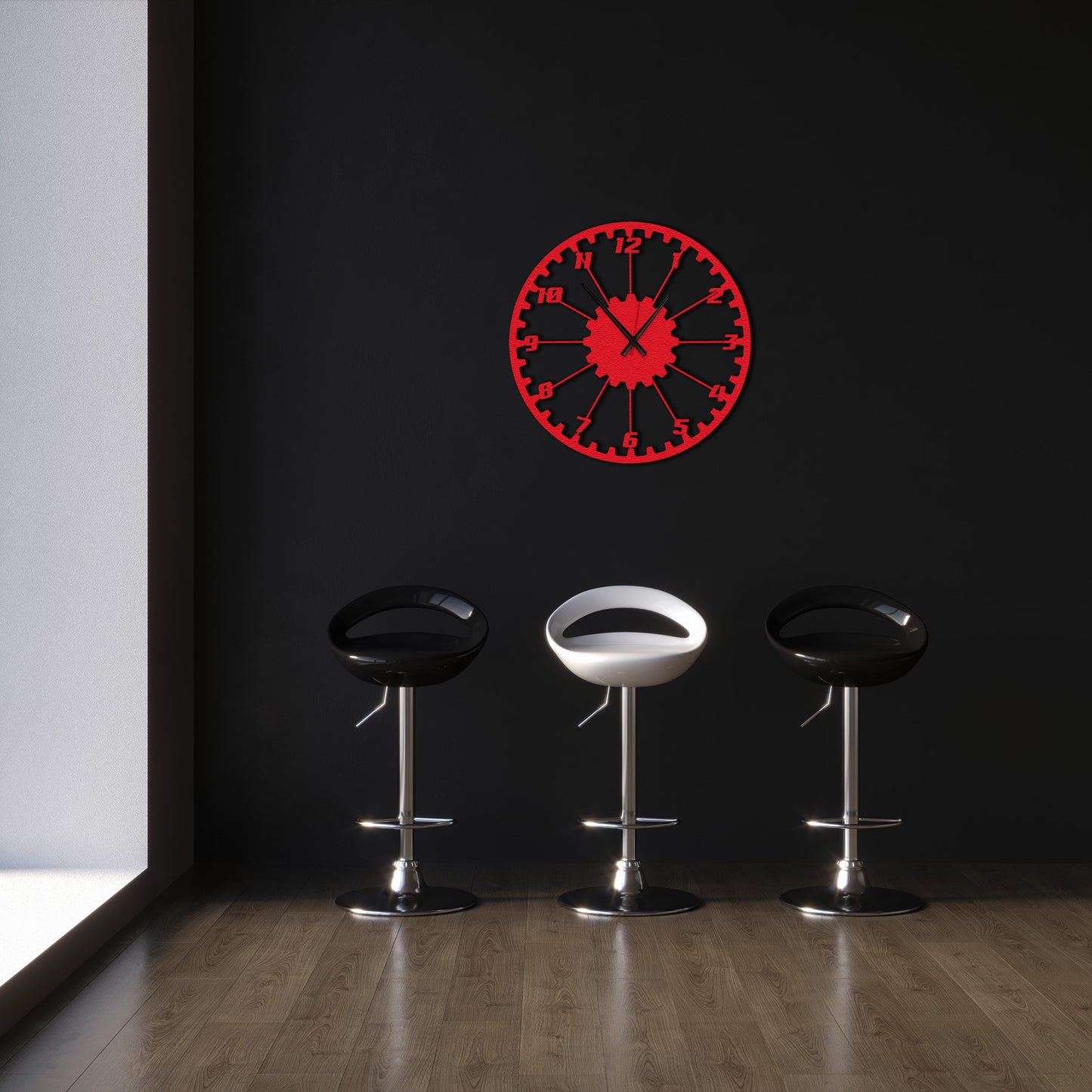 GearTime, Modern Wall Clock, Industrial Style Wall Clock, Minimalist Red Wall Clock 