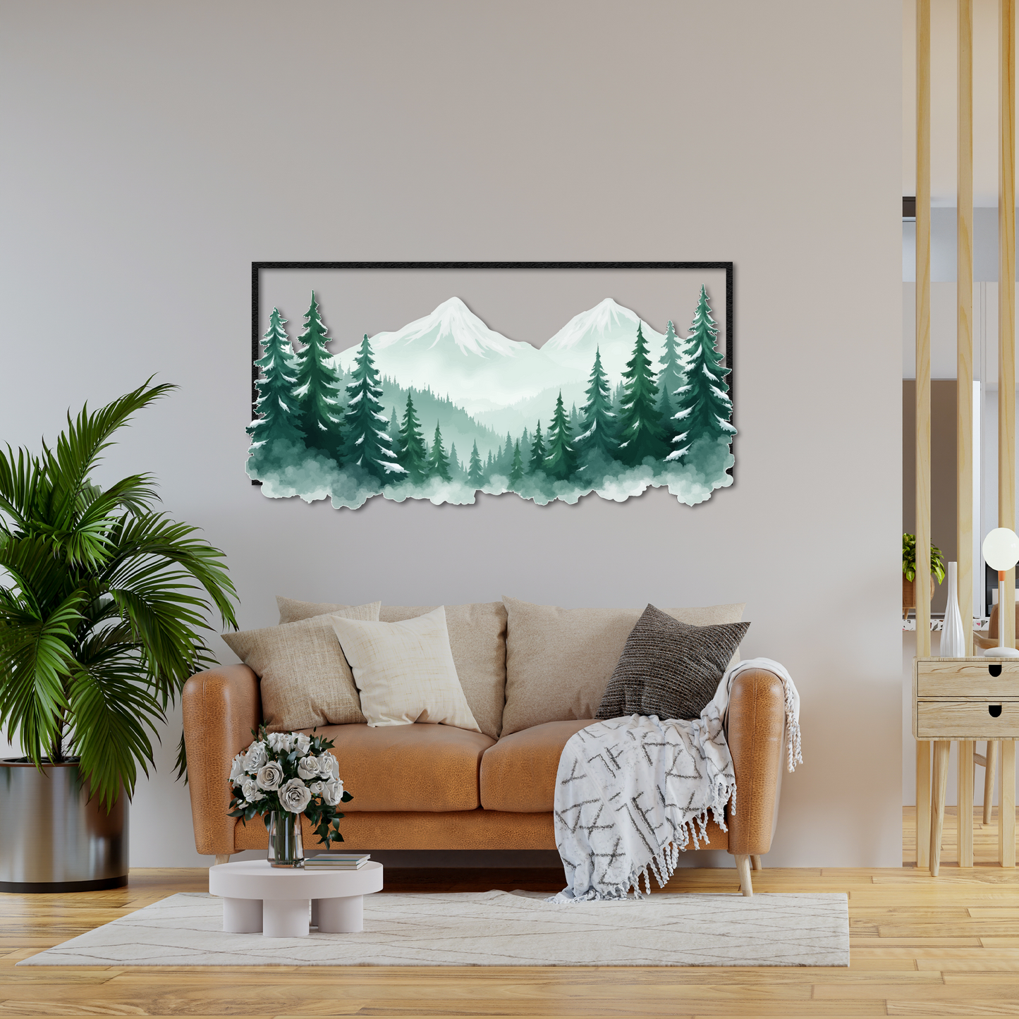Evergreen Serenity – Metal Mountain Forest Wall Art | Nature-Inspired Rustic Home Decor