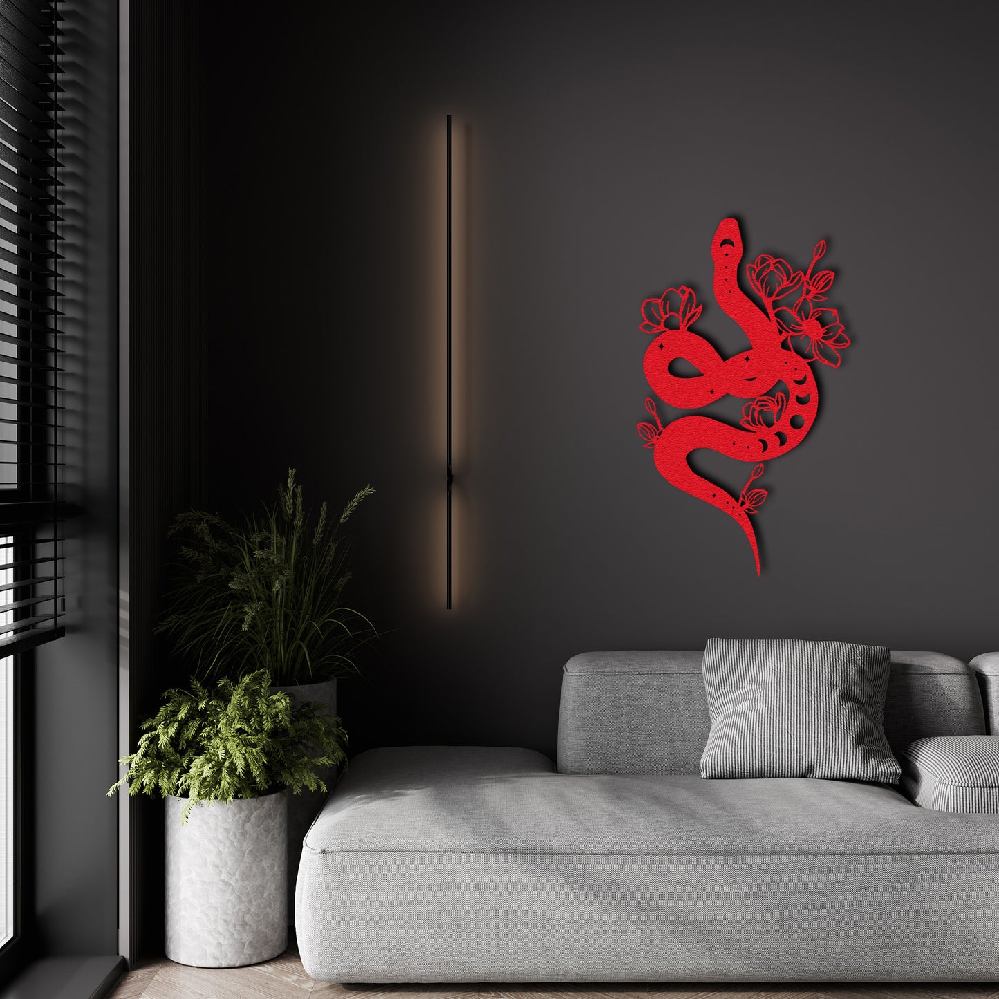 Black Snake Metal Wall Art – Floral Serpent Home Decor for Modern Interiors