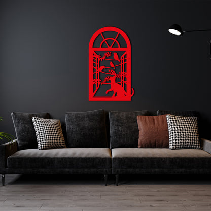 Cat and Birds Metal Wall Art – Window Frame Silhouette Home Decor for Modern Interiors