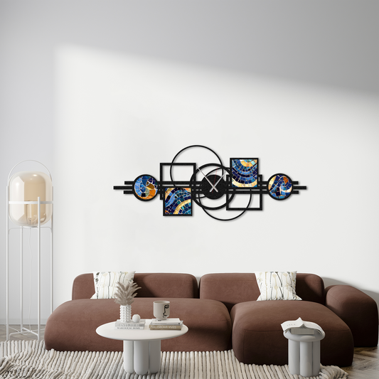 Modern Geometric Mosaic Metal Wall Clock – Large Decorative Wall Art for Living Room